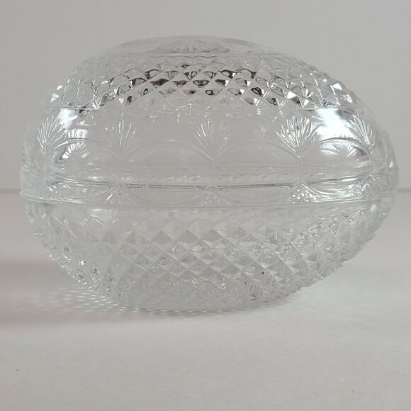 Vintage Cut Glass Egg Fostoria Avon Trinket Dish Candy Jelly Bean Bowl w/ Lid - Picture 2 of 9